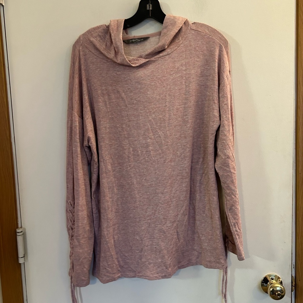 Market & spruce large pink Long-sleeve hooded top with lace ties on arms